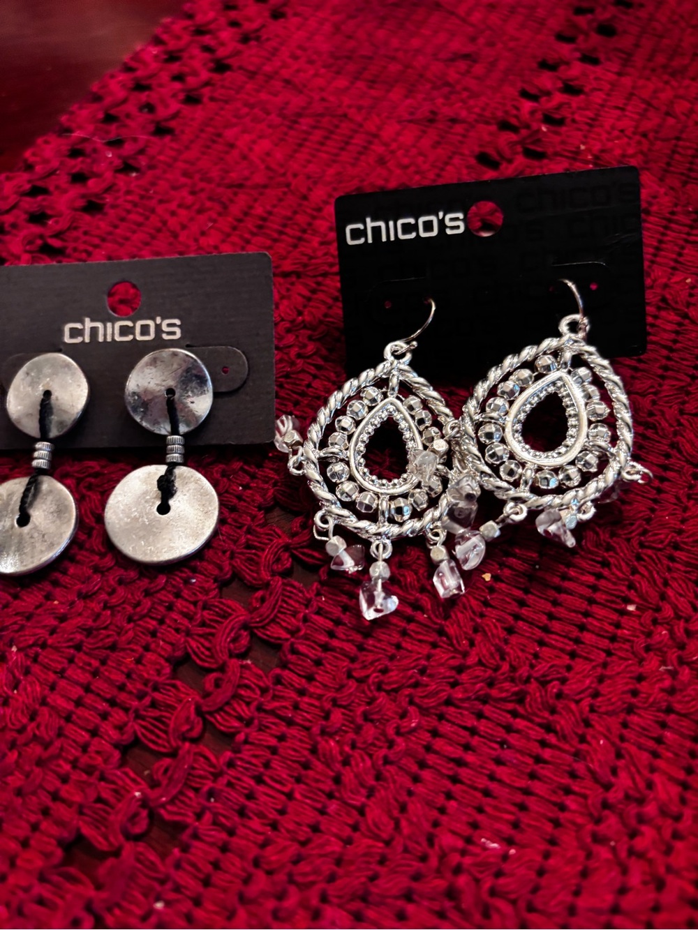 Chico's Silver Teardrop Dangle Earrings - Silver,Chicos modern circle dangle - Picture 2 of 4